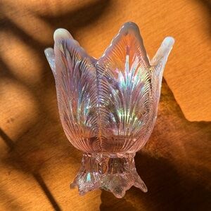 Fenton Iridescent Tulip, Votive, and Taper Candle Holder